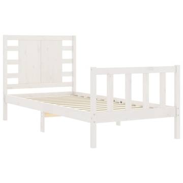 White Single Solid Wood Bed Frame with Headboard - HipoMarket