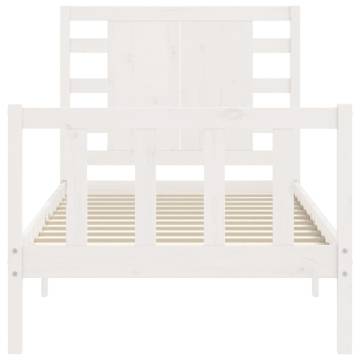 White Single Solid Wood Bed Frame with Headboard - HipoMarket