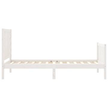 White Single Solid Wood Bed Frame with Headboard - HipoMarket