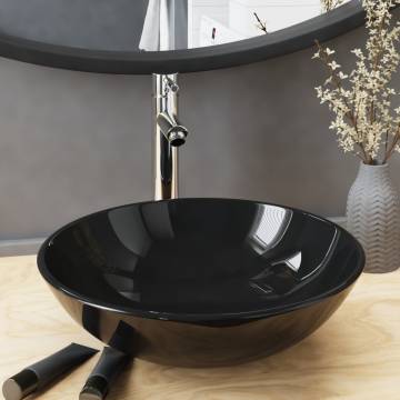 Stylish Black Tempered Glass Bathroom Sink with Tap & Drain