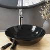 Bathroom Sink with Tap and Push Drain Black Tempered Glass Basin colour black Tap chrome tap 