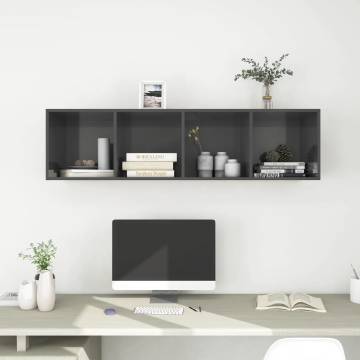 Elegant High Gloss Grey Wall-Mounted TV Cabinet - 37x37x142.5 cm