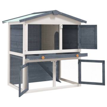 Outdoor Rabbit Hutch with 3 Doors - Grey Wood