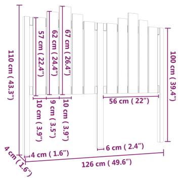 Stylish White Bed Headboard - Solid Pine 126x4x110 cm