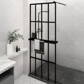 Black Walk-in Shower Wall with Shelf - 80x195 cm ESG Glass