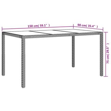 Stylish Brown Garden Table 150x90 cm - Poly Rattan & Glass