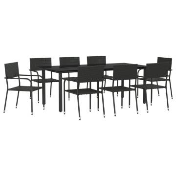 9 Piece Black Poly Rattan Garden Dining Set - Durable & Elegant