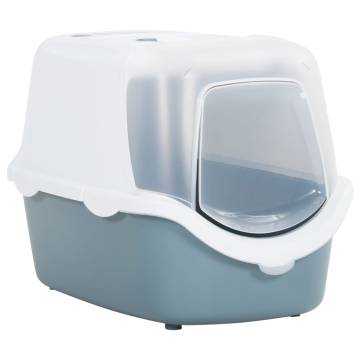 Cat Litter Tray with Cover - White & Blue | Hipo Market