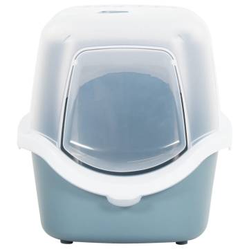 Cat Litter Tray with Cover - White & Blue | Hipo Market