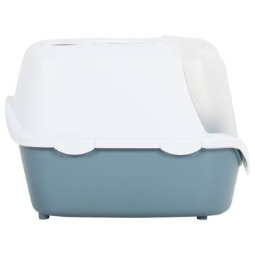 Cat Litter Tray with Cover - White & Blue | Hipo Market