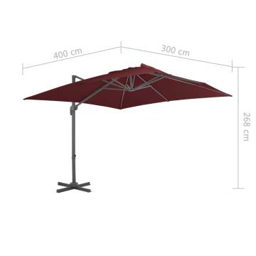 Cantilever Umbrella with Aluminium Pole - Bordeaux Red 400x300 cm