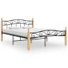 Bed Frame Black Metal and Solid Oak Wood 140x200 cm Colour light brown Size 140 x 200 cm 