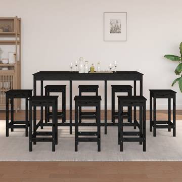 9 Piece Black Solid Wood Pine Bar Set - Stylish & Sturdy