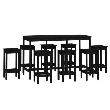 9 Piece Black Solid Wood Pine Bar Set - Stylish & Sturdy