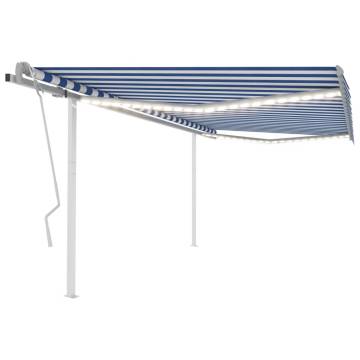 Manual Retractable Awning with LED - 4x3.5m Blue & White