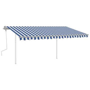 Manual Retractable Awning with LED - 4x3.5m Blue & White