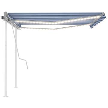 Manual Retractable Awning with LED - 4x3.5m Blue & White