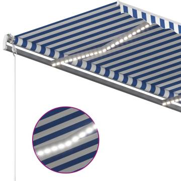 Manual Retractable Awning with LED - 4x3.5m Blue & White