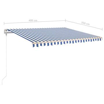 Manual Retractable Awning with LED - 4x3.5m Blue & White