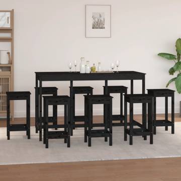 9 Piece Black Solid Wood Pine Bar Set - Stylish & Sturdy