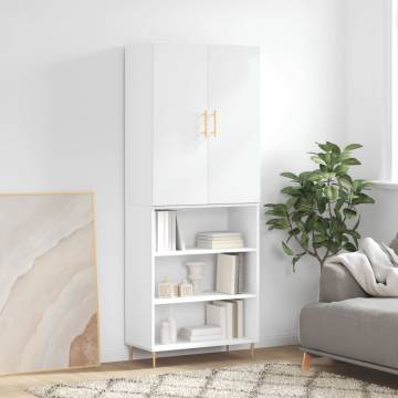 Stylish Highboard in High Gloss White - 69.5x34x180 cm