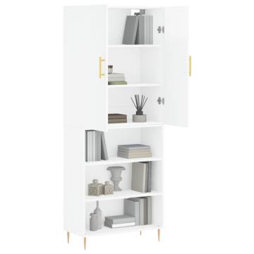 Stylish Highboard in High Gloss White - 69.5x34x180 cm