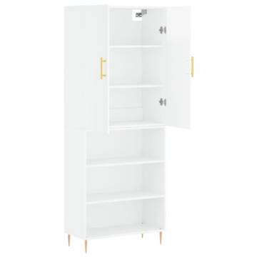 Stylish Highboard in High Gloss White - 69.5x34x180 cm