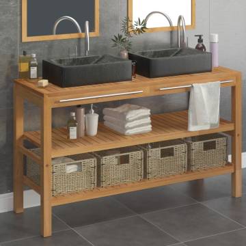 Stylish Solid Teak Bathroom Vanity Cabinet with Black Sinks