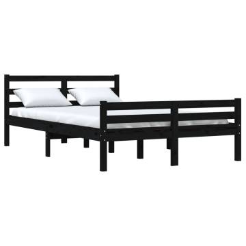 Black Solid Wood King Size Bed Frame 150x200 cm - Hipomarket