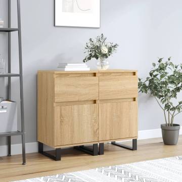 Sonoma Oak Sideboards - 2 pcs Engineered Wood Storage Cabinet