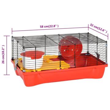 Hamster Cage Red 58x32x36 cm - Durable Polypropylene & Metal