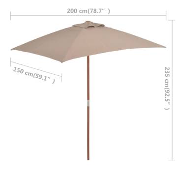 Outdoor Parasol with Wooden Pole 150x200 cm - Taupe Shade