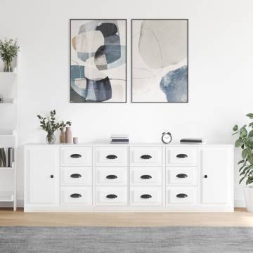 High Gloss White Sideboards - 3 pcs Engineered Wood