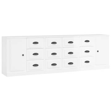 High Gloss White Sideboards - 3 pcs Engineered Wood