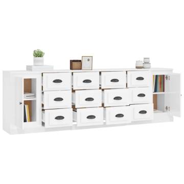 High Gloss White Sideboards - 3 pcs Engineered Wood