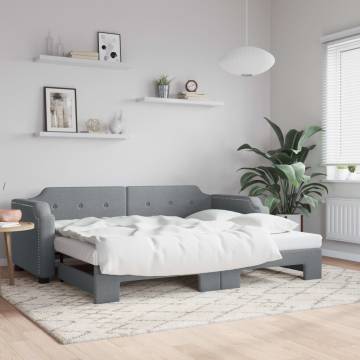 Light Grey Daybed with Trundle - 90x190 cm Fabric Sofa Bed