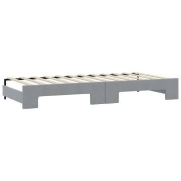 Light Grey Daybed with Trundle - 90x190 cm Fabric Sofa Bed