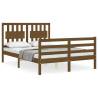 Honey Brown Small Double Bed Frame with Headboard - Solid Wood