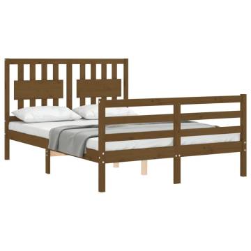 Honey Brown Small Double Bed Frame with Headboard - Solid Wood