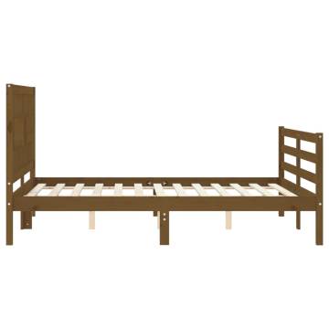 Honey Brown Small Double Bed Frame with Headboard - Solid Wood