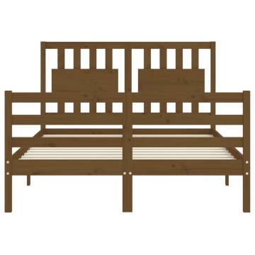 Honey Brown Small Double Bed Frame with Headboard - Solid Wood