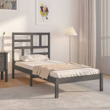 Grey Solid Wood Bed Frame 90x200 cm - Modern & Sturdy Design