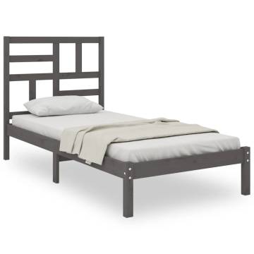 Grey Solid Wood Bed Frame 90x200 cm - Modern & Sturdy Design