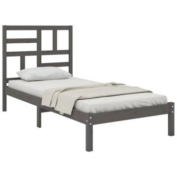 Grey Solid Wood Bed Frame 90x200 cm - Modern & Sturdy Design