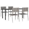 5 Piece Garden Dining Set - Grey & Black Poly Rattan