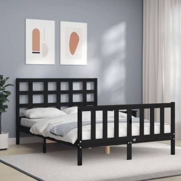 Black Small Double Bed Frame with Headboard - Solid Wood