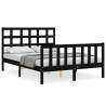 Black Small Double Bed Frame with Headboard - Solid Wood