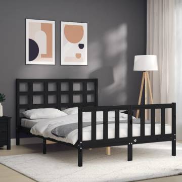 Black Small Double Bed Frame with Headboard - Solid Wood