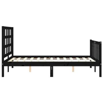 Black Small Double Bed Frame with Headboard - Solid Wood