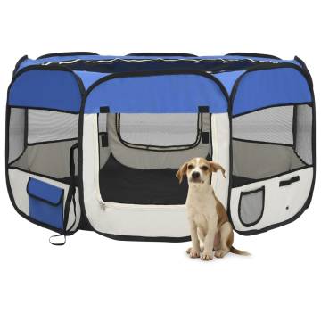 Foldable Dog Playpen with Carrying Bag - Blue 125x125x61 cm